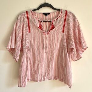Banana Republic Women’s Smocked Red Boho India Embroidered Blouse Top Small